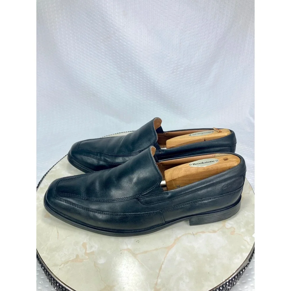 Clarks Tilden Free Leather Slip-On Dress Loafers Mens Sz 8.5W Black Office Shoes